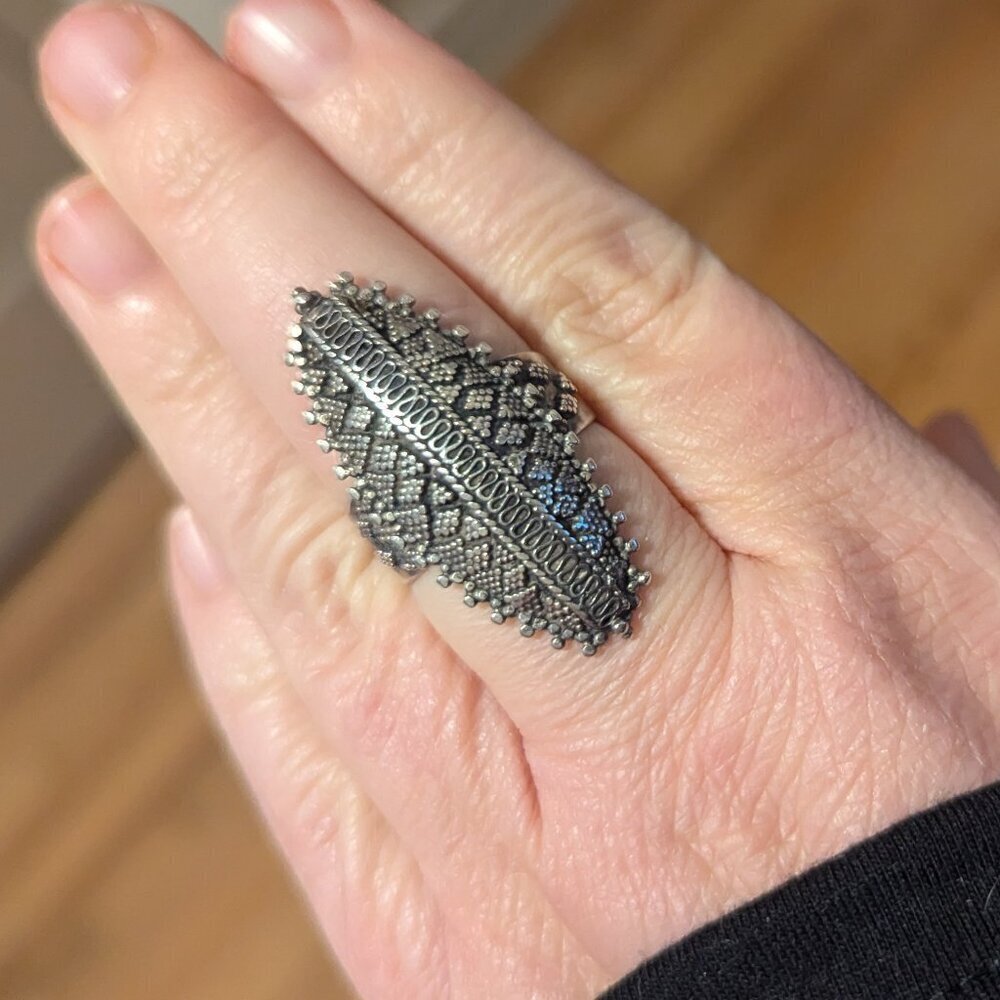Intricate Filigree Boho Goth Tribal Sterling Silver Ring Witch Oblong Festival 9 - Picture 3 of 8